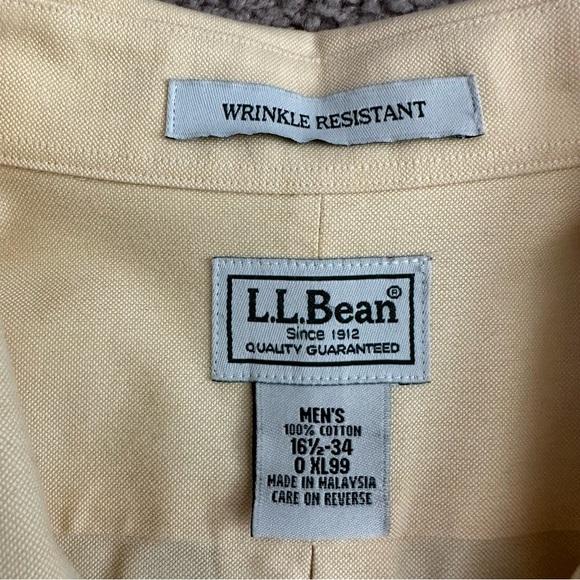 L.L.Bean Shirt Mens Size 16.5 Wrinkle Resistant Button Down Light Yellow - Picture 5 of 8